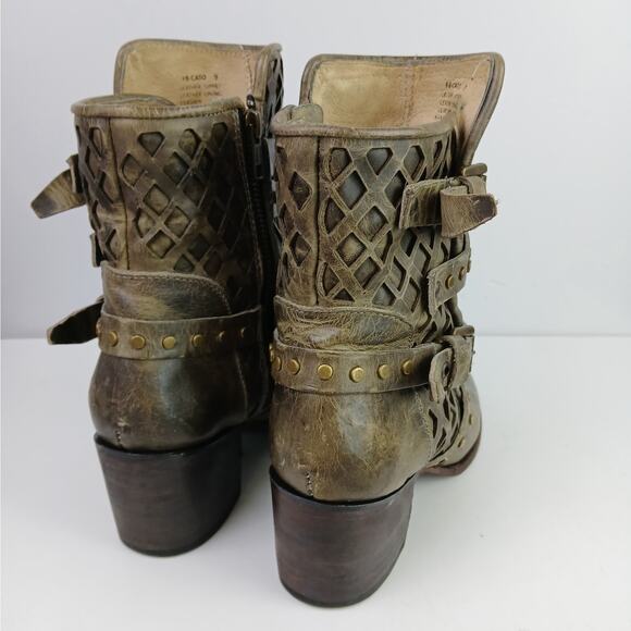 Freebird SZ 9 Cato Leather Buckle Mid-Calf Boots in Stone Distressed - Picture 3 of 11